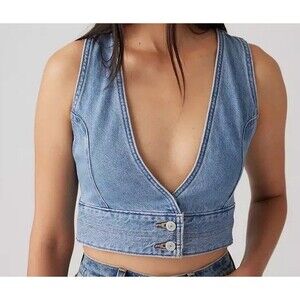 Levi's Raine Denim Crop Top Blue Cotton  Vest SZ XL